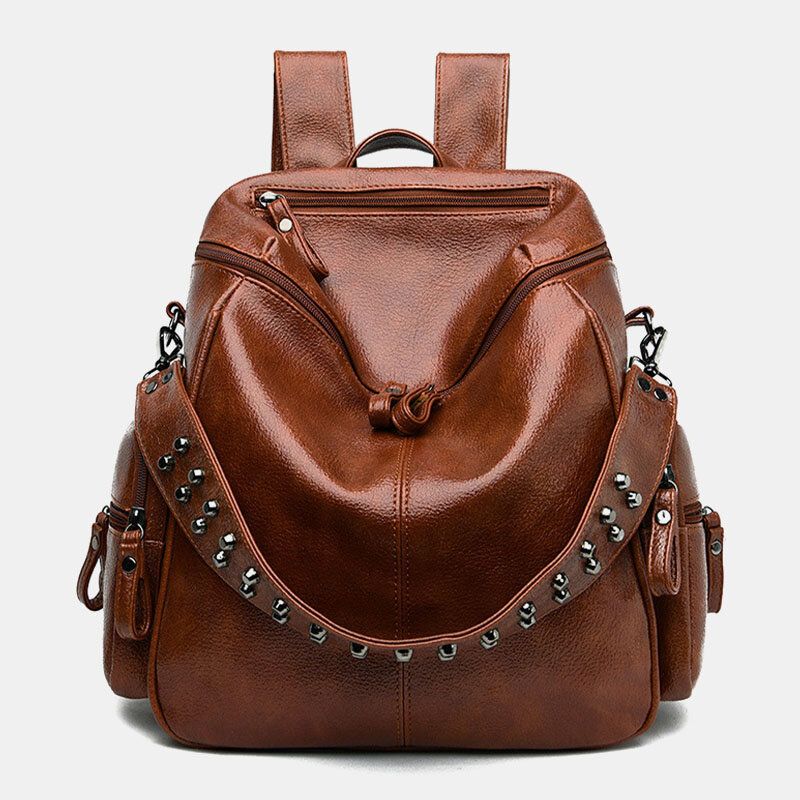 Frauen Vintage Multi-pockets Tragbarer Atmungsaktiver Rucksack Exquisites Hardware-dekor Abnehmbarer Schultergurt Umhängetasche