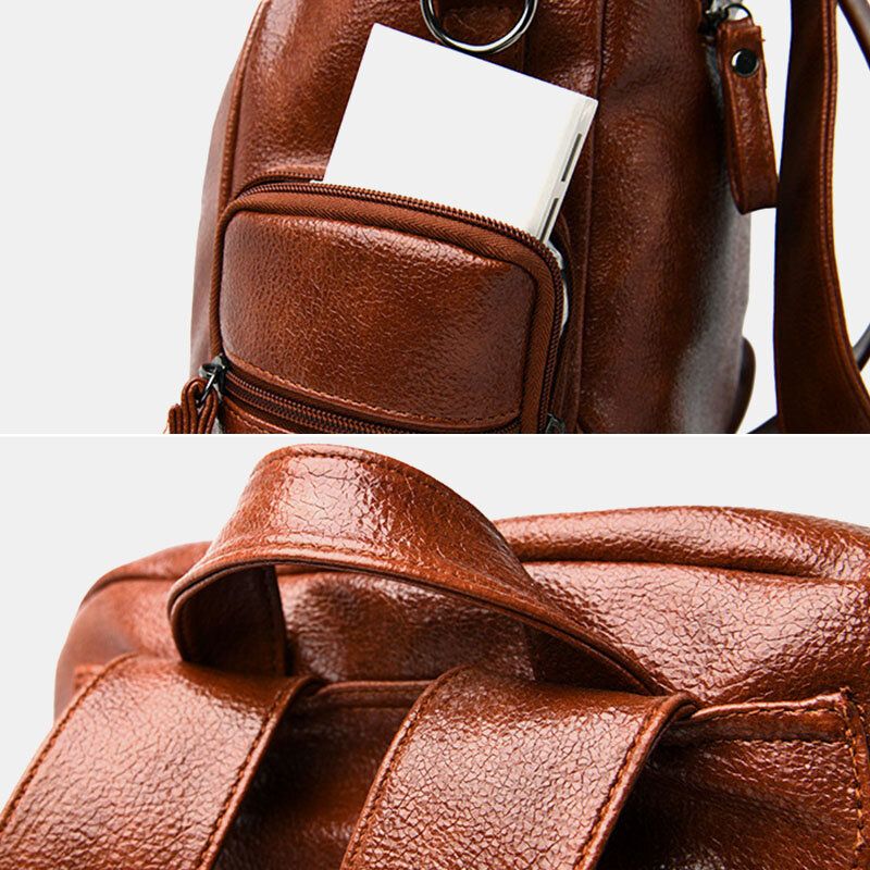 Frauen Vintage Multi-pockets Tragbarer Atmungsaktiver Rucksack Exquisites Hardware-dekor Abnehmbarer Schultergurt Umhängetasche