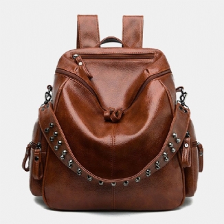 Frauen Vintage Multi-pockets Tragbarer Atmungsaktiver Rucksack Exquisites Hardware-dekor Abnehmbarer Schultergurt Umhängetasche