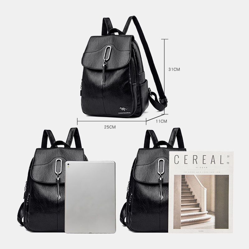 Frauen Vintage Soild Multi-taschen Multi-carry Anti-diebstahl-rucksack Leage Kapazität Weiche Leder-umhängetasche