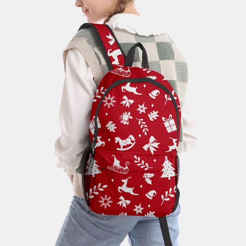 Frauen Weihnachten Festlicher Dreidimensionaler Elch Weihnachtsmann Druck Casual Universal Schultasche Rucksack