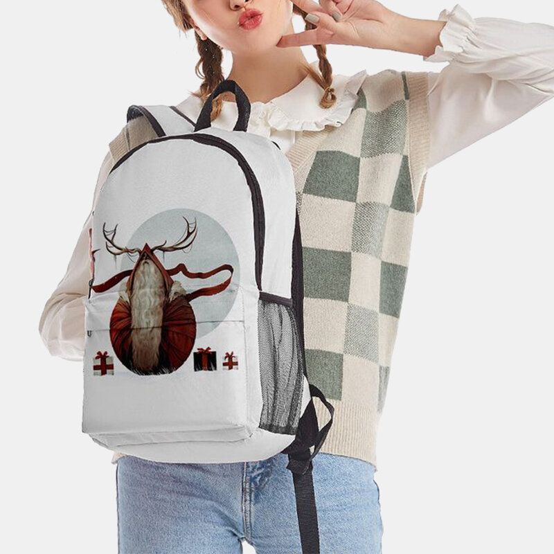 Frauen Weihnachten Festlicher Dreidimensionaler Elch Weihnachtsmann Druck Casual Universal Schultasche Rucksack