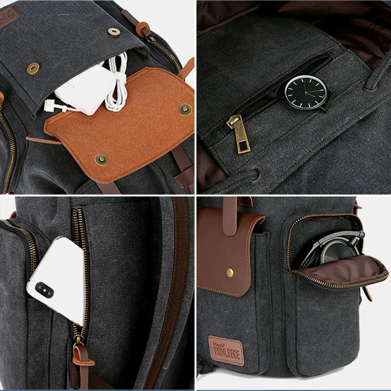 Herren Canvas Große Kapazität Multi-taschen Rucksack Vintage 15.6 Zoll Laptoptasche Reisetasche