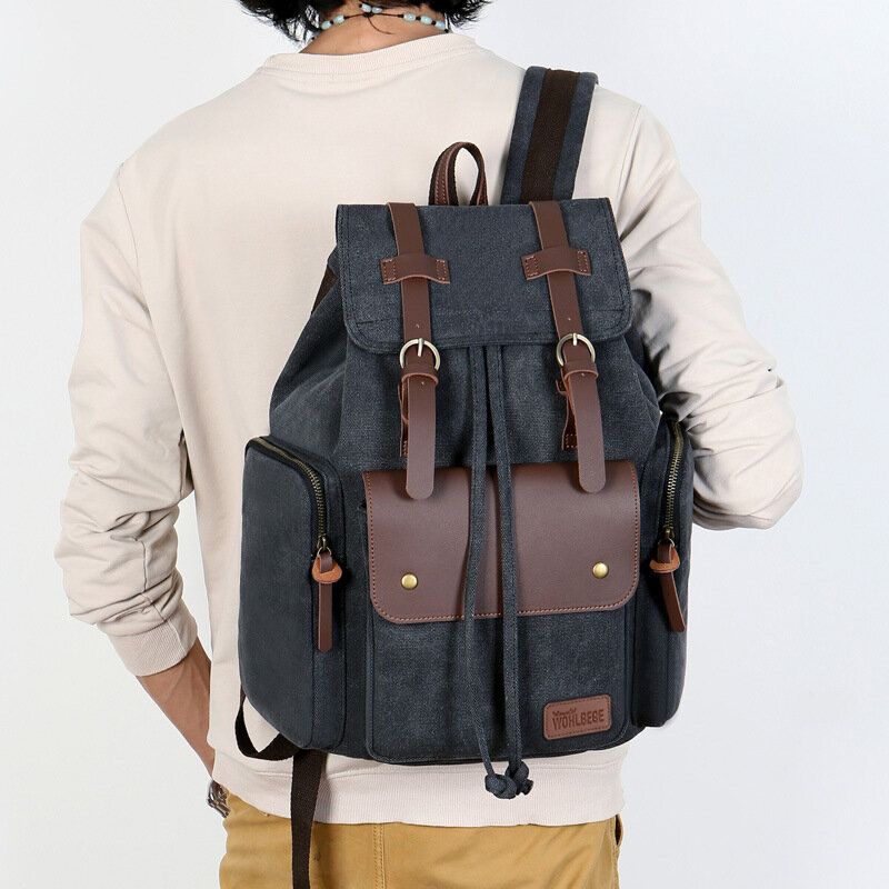 Herren Canvas Große Kapazität Multi-taschen Rucksack Vintage 15.6 Zoll Laptoptasche Reisetasche