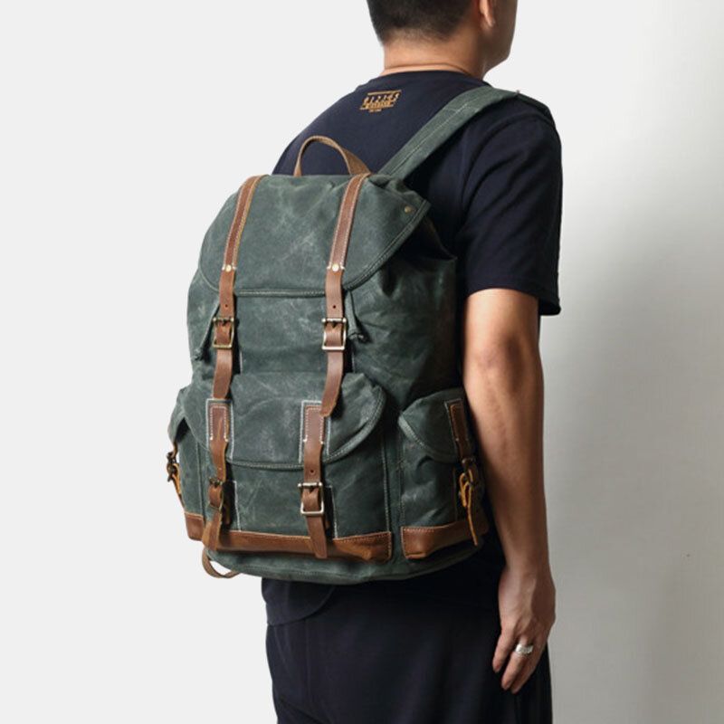 Herren Canvas Retro Reise Outdoor Wandern Rucksack Mit Großem Fassungsvermögen Und Mehreren Taschen