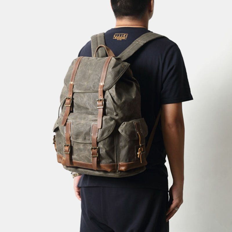 Herren Canvas Retro Reise Outdoor Wandern Rucksack Mit Großem Fassungsvermögen Und Mehreren Taschen