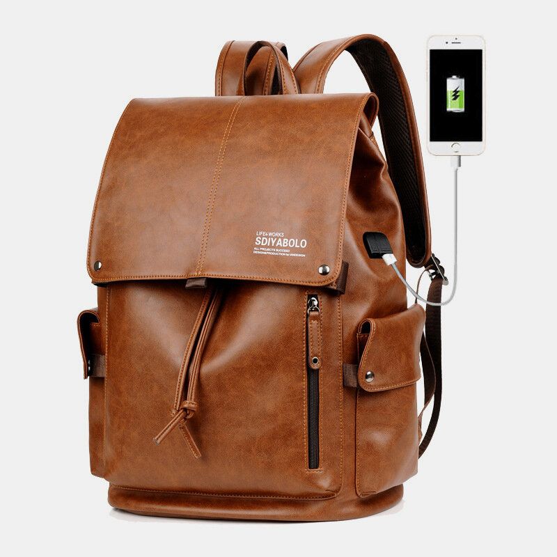 Herren Kunstleder Große Kapazität Wasserdicht 13.3 Zoll Laptoptasche Reisetasche Rucksack Mit Usb-aufladung