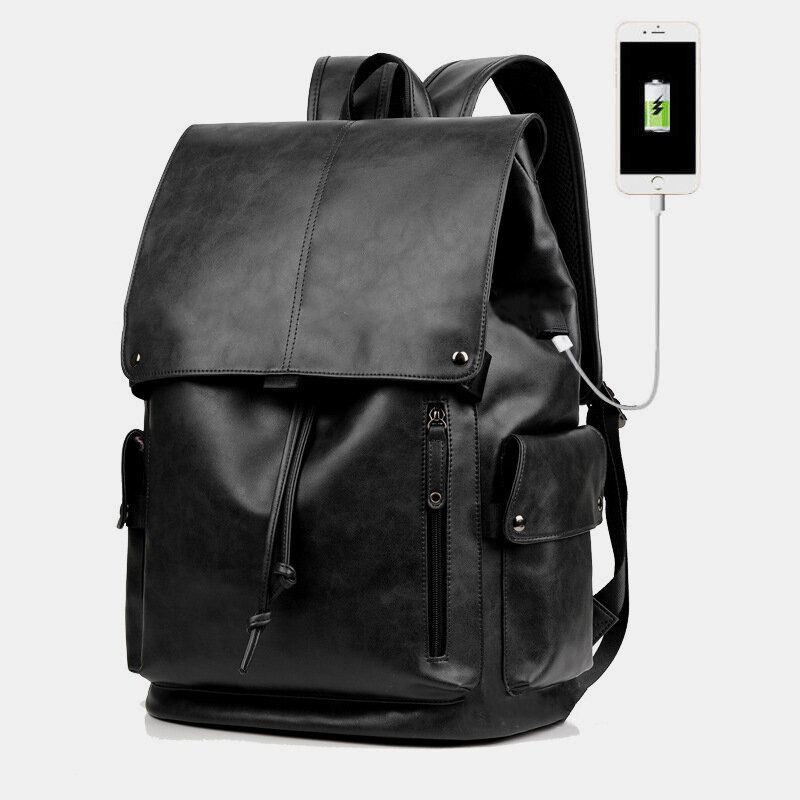 Herren Kunstleder Große Kapazität Wasserdicht 13.3 Zoll Laptoptasche Reisetasche Rucksack Mit Usb-aufladung