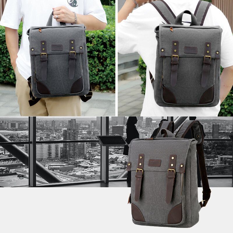 Herren Leinwand Outdoor Reise Große Kapazität 14 Zoll Laptoptasche Schultasche Reiserucksack