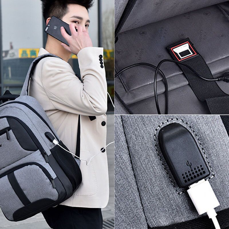 Herren Nylon Usb Lade Wasserdicht Business Große Kapazität 15.6 Zoll Laptoptasche Gepäckrucksack