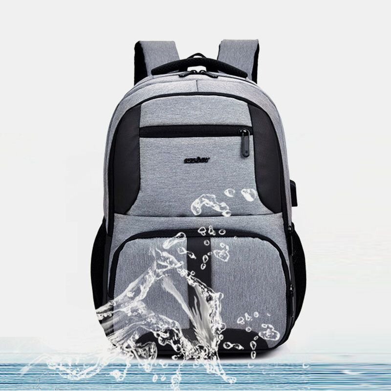 Herren Nylon Usb Lade Wasserdicht Business Große Kapazität 15.6 Zoll Laptoptasche Gepäckrucksack