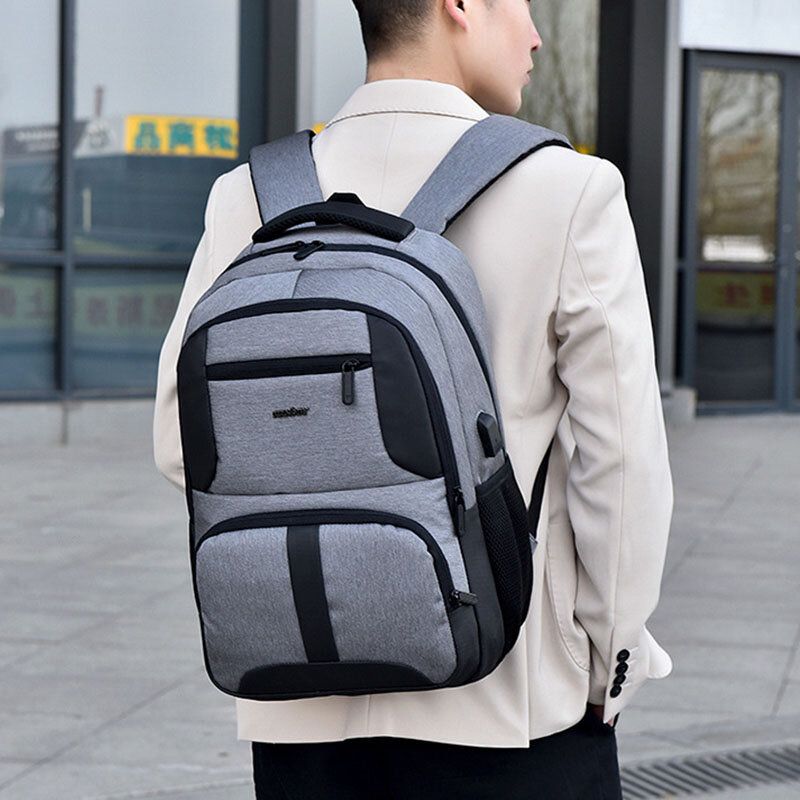 Herren Nylon Usb Lade Wasserdicht Business Große Kapazität 15.6 Zoll Laptoptasche Gepäckrucksack