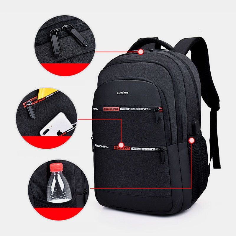 Herren Nylon Usb Lade Wasserdichter 15.6 Zoll Laptoptasche Reiserucksack Mit Großer Kapazität