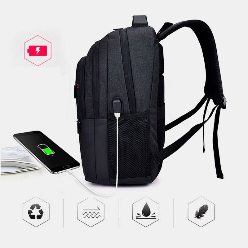 Herren Nylon Usb Lade Wasserdichter 15.6 Zoll Laptoptasche Reiserucksack Mit Großer Kapazität