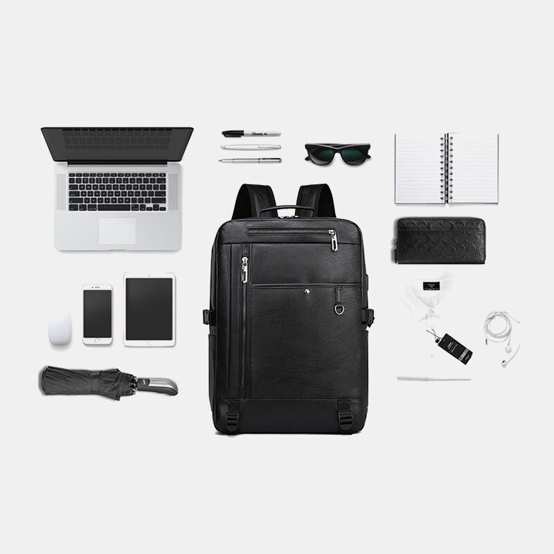 Herren-rucksack Mit Usb-aufladung Pu-leder Modisch Lässig Große Kapazität 15.6-zoll-laptoptasche