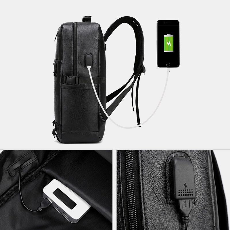 Herren-rucksack Mit Usb-aufladung Pu-leder Modisch Lässig Große Kapazität 15.6-zoll-laptoptasche