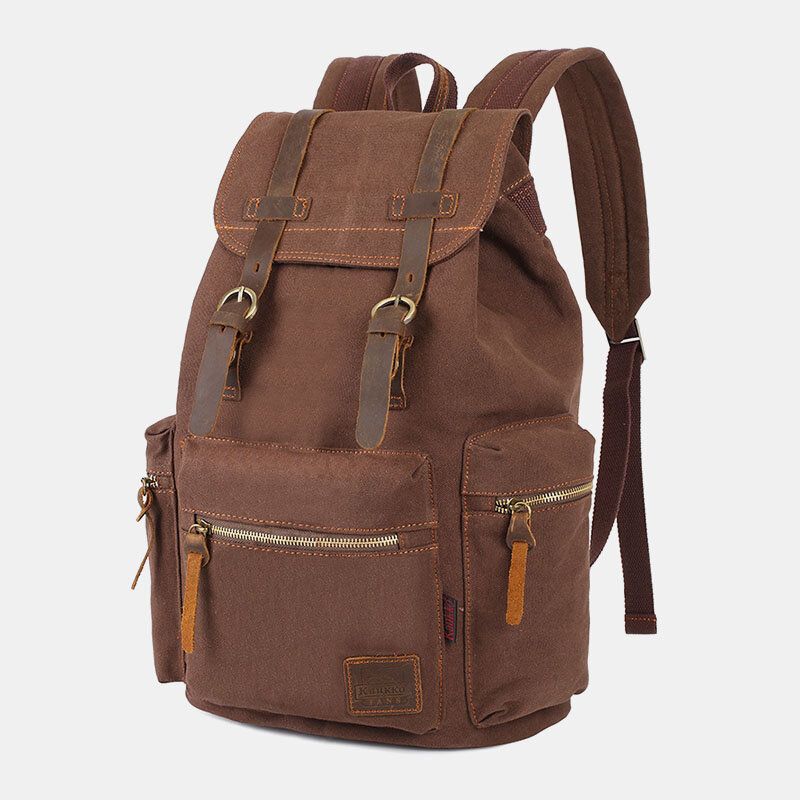 Herren-segeltuch-retro-multifunktions-14-zoll-laptoptasche Lässig Große Kapazität Kordelzug Wasserdichter Rucksack