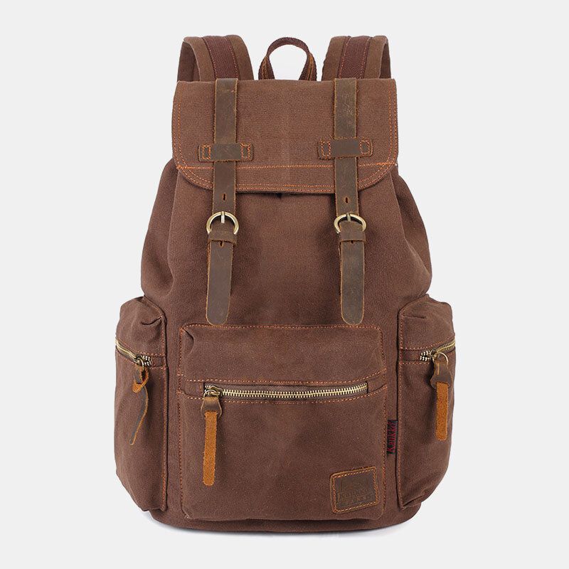 Herren-segeltuch-retro-multifunktions-14-zoll-laptoptasche Lässig Große Kapazität Kordelzug Wasserdichter Rucksack