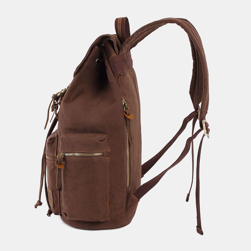 Herren-segeltuch-retro-multifunktions-14-zoll-laptoptasche Lässig Große Kapazität Kordelzug Wasserdichter Rucksack