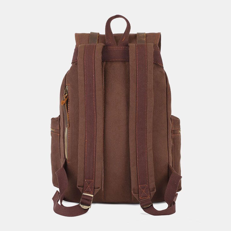 Herren-segeltuch-retro-multifunktions-14-zoll-laptoptasche Lässig Große Kapazität Kordelzug Wasserdichter Rucksack