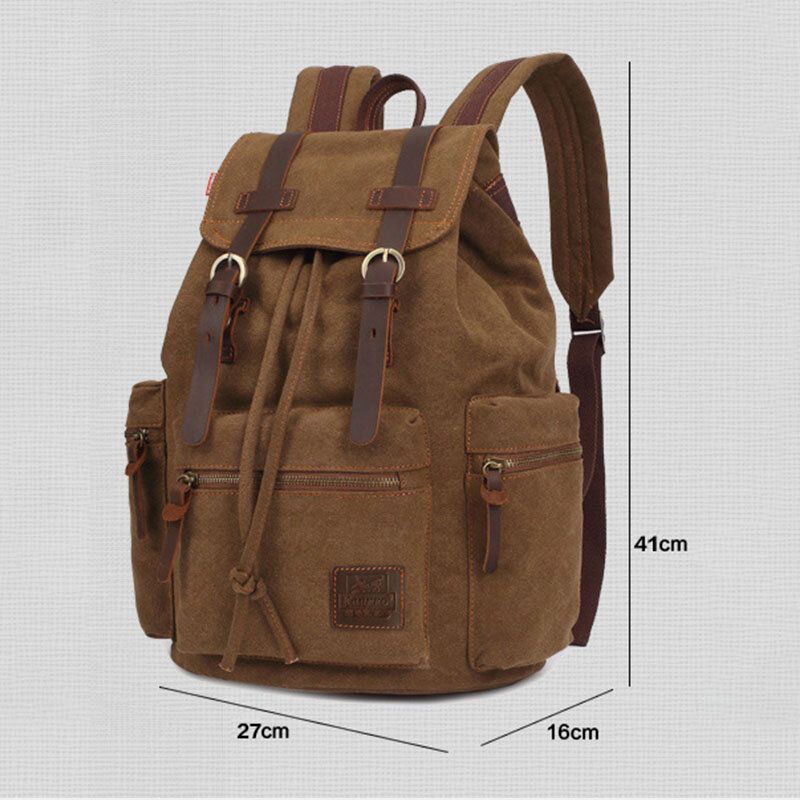 Herren-segeltuch-retro-multifunktions-14-zoll-laptoptasche Lässig Große Kapazität Kordelzug Wasserdichter Rucksack