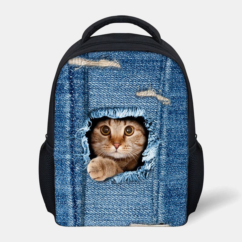 Kind Unisex 3d Tier Kreativ Cartoon Niedlich Katze Druck Casual Outdoor Rucksack Schultasche