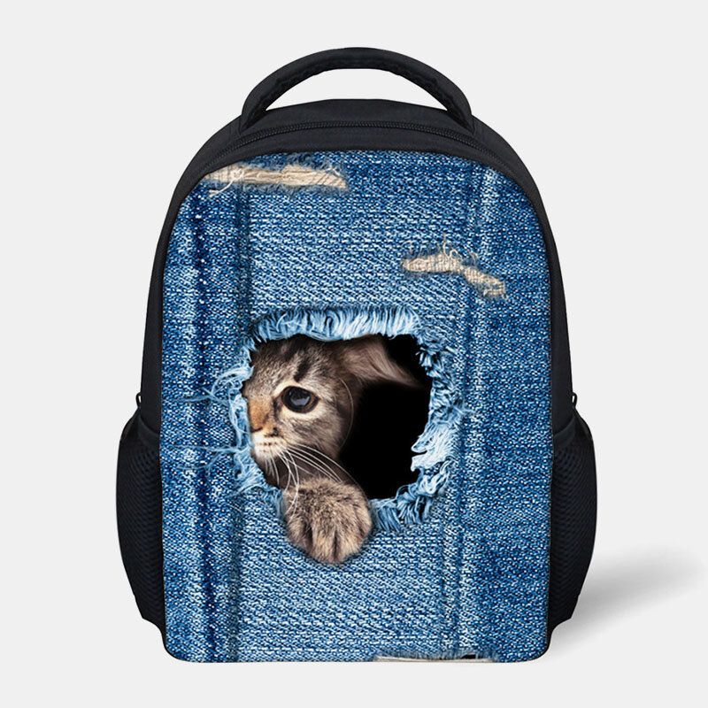 Kind Unisex 3d Tier Kreativ Cartoon Niedlich Katze Druck Casual Outdoor Rucksack Schultasche