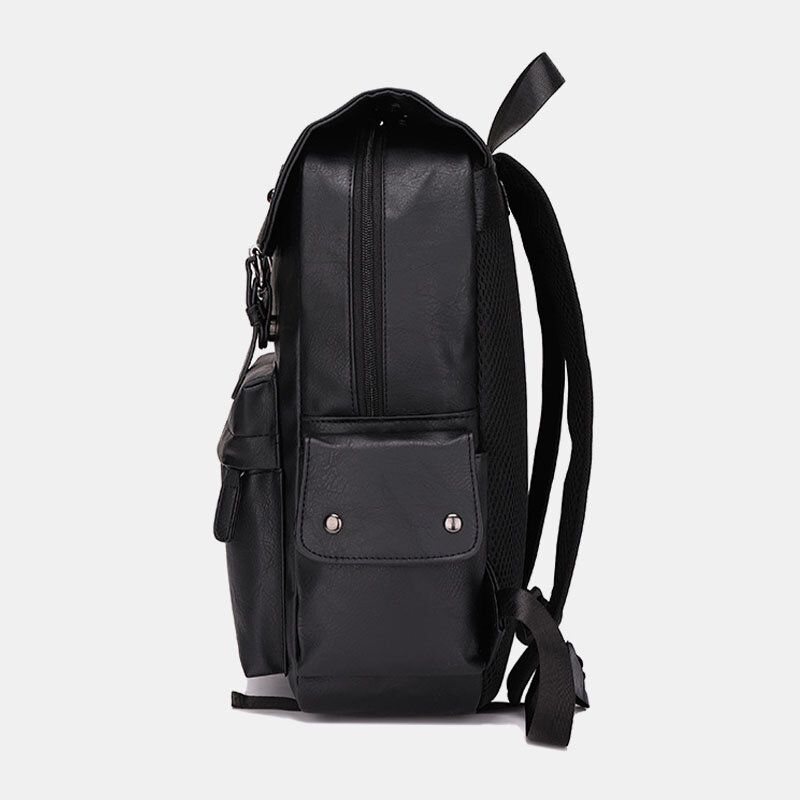 Männer Casual Travel Multi-pocket Große Kapazität Rucksack Solide Retro Verschleißfeste Wasserdichte Pu Weiches Leder 14 Zoll Laptoptasche