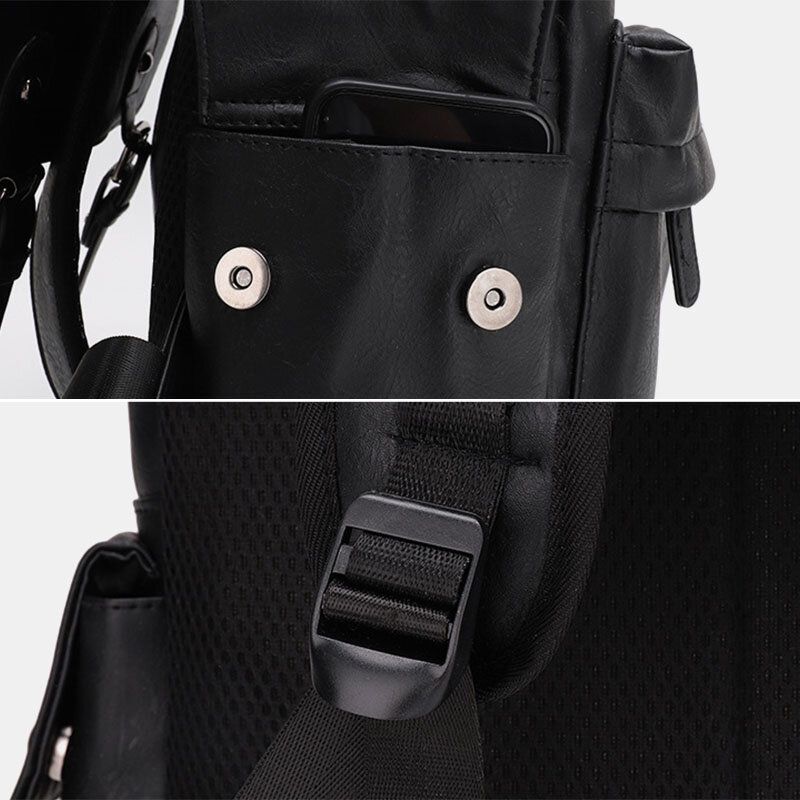 Männer Casual Travel Multi-pocket Große Kapazität Rucksack Solide Retro Verschleißfeste Wasserdichte Pu Weiches Leder 14 Zoll Laptoptasche