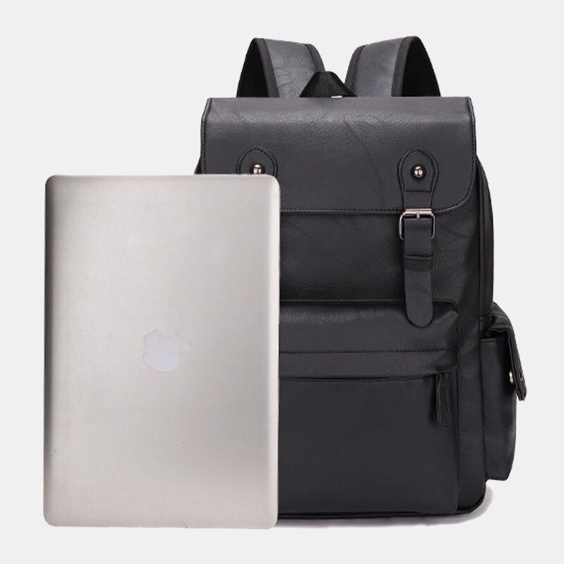 Männer Casual Travel Multi-pocket Große Kapazität Rucksack Solide Retro Verschleißfeste Wasserdichte Pu Weiches Leder 14 Zoll Laptoptasche