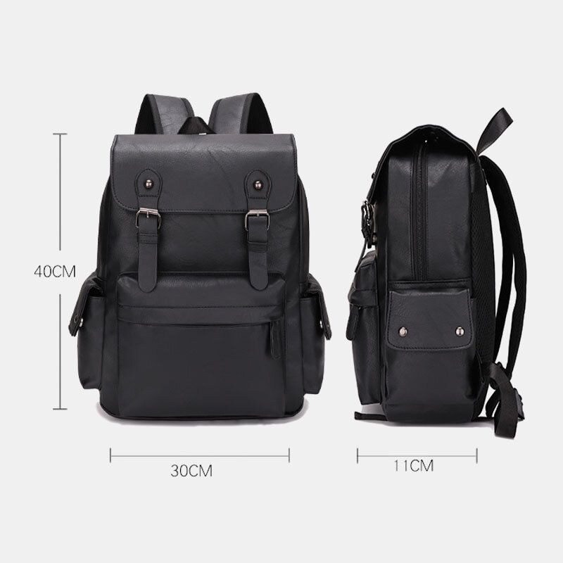 Männer Casual Travel Multi-pocket Große Kapazität Rucksack Solide Retro Verschleißfeste Wasserdichte Pu Weiches Leder 14 Zoll Laptoptasche