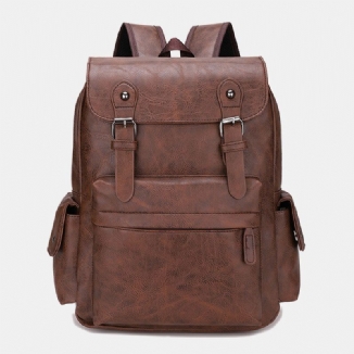 Männer Casual Travel Multi-pocket Große Kapazität Rucksack Solide Retro Verschleißfeste Wasserdichte Pu Weiches Leder 14 Zoll Laptoptasche