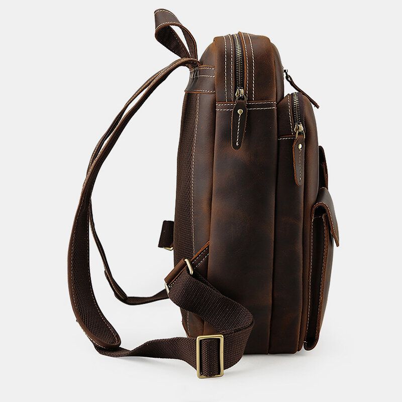 Männer Echtes Leder Große Kapazität Retro Casual Fashion 14 Zoll Laptoptasche Reisetasche Business Rucksack