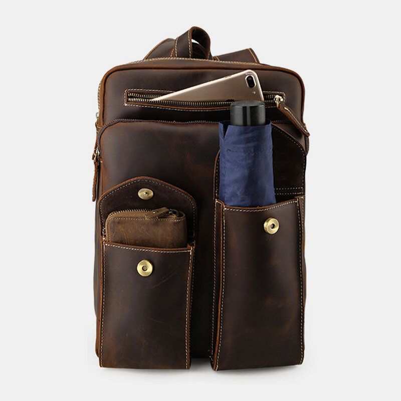 Männer Echtes Leder Große Kapazität Retro Casual Fashion 14 Zoll Laptoptasche Reisetasche Business Rucksack