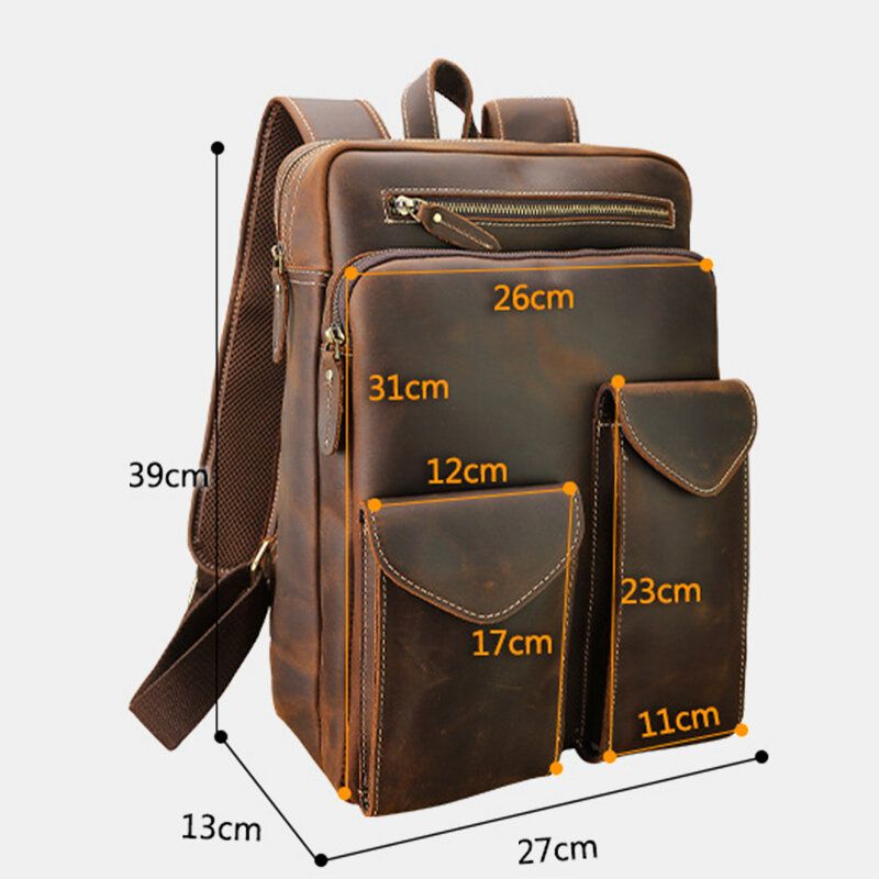 Männer Echtes Leder Große Kapazität Retro Casual Fashion 14 Zoll Laptoptasche Reisetasche Business Rucksack