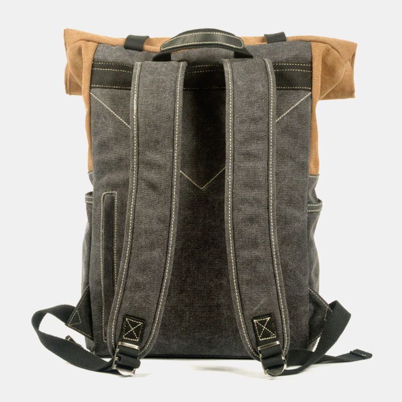 Männer Echtes Leder Rindsleder Und Canvas Patchwork Outdoor Wasserdicht Anti-diebstahl Wandern 14-zoll-laptop-rucksack