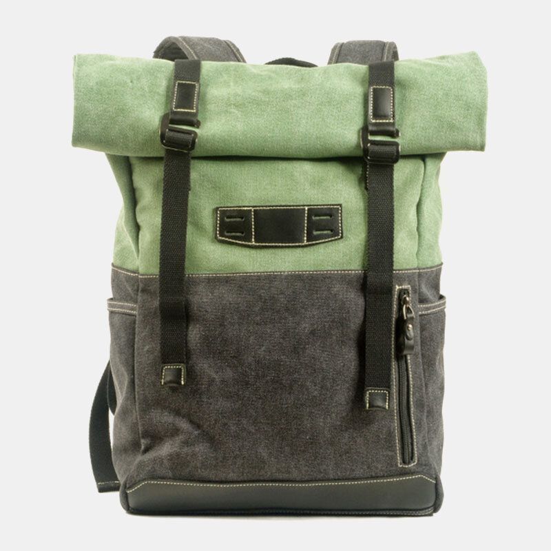 Männer Echtes Leder Rindsleder Und Canvas Patchwork Outdoor Wasserdicht Anti-diebstahl Wandern 14-zoll-laptop-rucksack