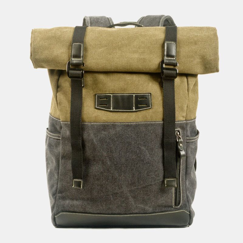 Männer Echtes Leder Rindsleder Und Canvas Patchwork Outdoor Wasserdicht Anti-diebstahl Wandern 14-zoll-laptop-rucksack