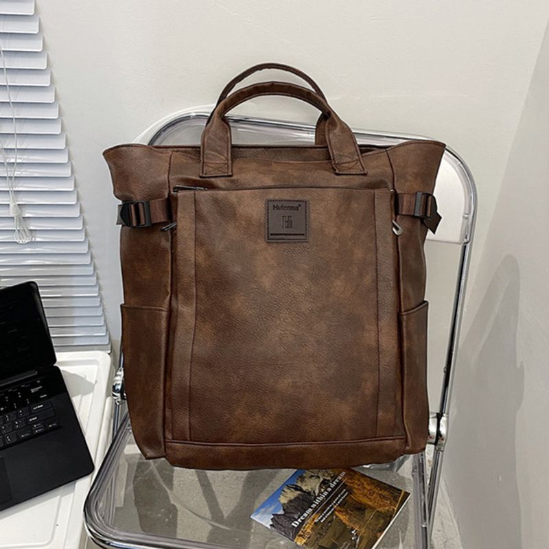 Männer Kunstleder Vintage Große Kapazität Wasserdichte Rucksäcke Laptop Weicher Retro Reiserucksack