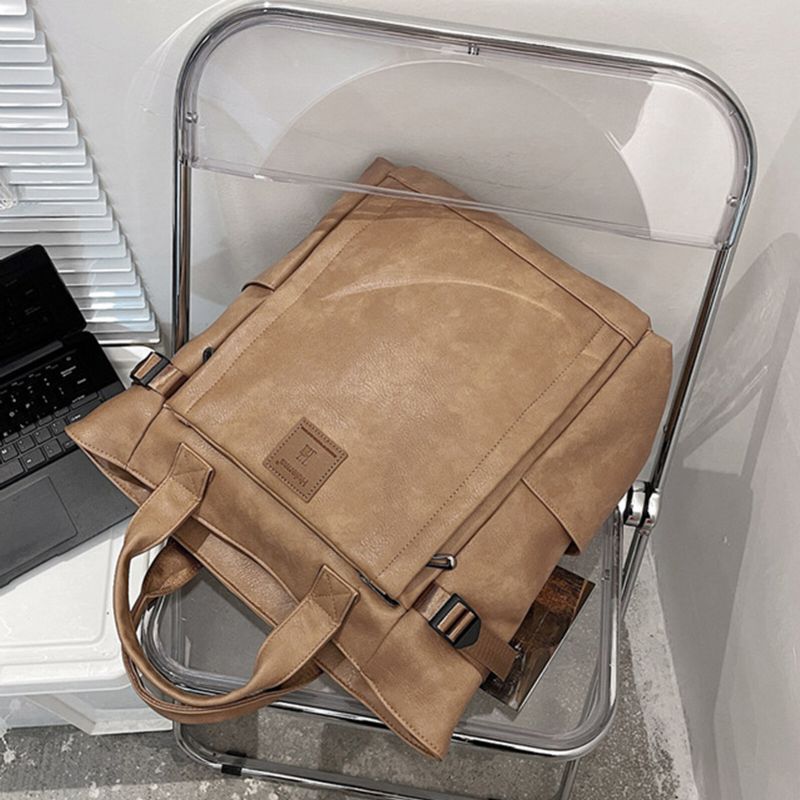 Männer Kunstleder Vintage Große Kapazität Wasserdichte Rucksäcke Laptop Weicher Retro Reiserucksack