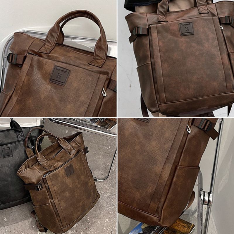 Männer Kunstleder Vintage Große Kapazität Wasserdichte Rucksäcke Laptop Weicher Retro Reiserucksack