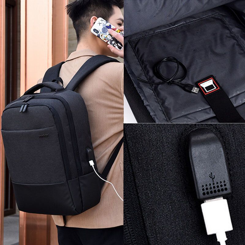 Männer Nylon Usb-aufladung Casual Große Kapazität 15.6 Zoll Laptoptasche Reiserucksack