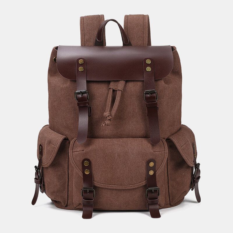 Männer Oil Wax Canvas Lässiger Wasserdichter Multi-pocket-rucksack Mit Großer Kapazität 15.6-zoll-laptoptasche Umhängetasche