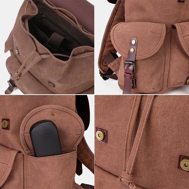 Männer Oil Wax Canvas Lässiger Wasserdichter Multi-pocket-rucksack Mit Großer Kapazität 15.6-zoll-laptoptasche Umhängetasche