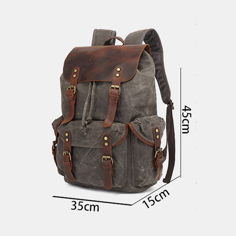 Männer Oil Wax Canvas Lässiger Wasserdichter Multi-pocket-rucksack Mit Großer Kapazität 15.6-zoll-laptoptasche Umhängetasche