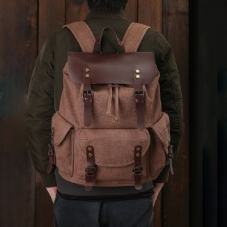 Männer Oil Wax Canvas Lässiger Wasserdichter Multi-pocket-rucksack Mit Großer Kapazität 15.6-zoll-laptoptasche Umhängetasche