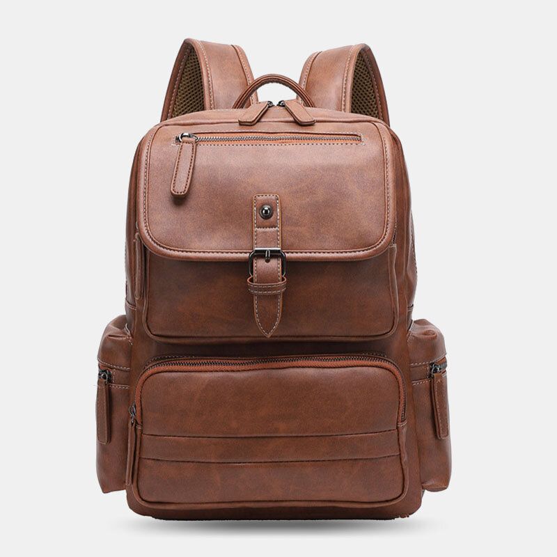 Männer Pu-leder Große Kapazität Multi-pocket Vintage 14 Zoll Laptoptasche Rucksack