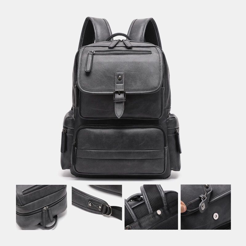 Männer Pu-leder Große Kapazität Multi-pocket Vintage 14 Zoll Laptoptasche Rucksack