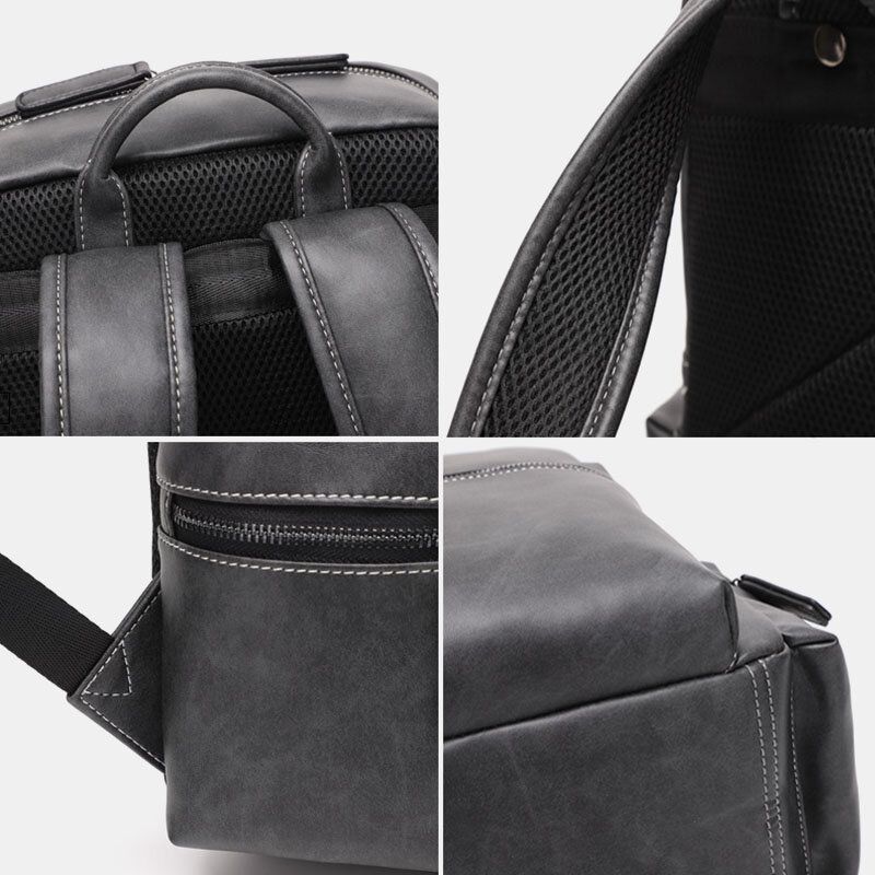 Männer Pu-leder Große Kapazität Multi-pocket Vintage 14 Zoll Laptoptasche Rucksack