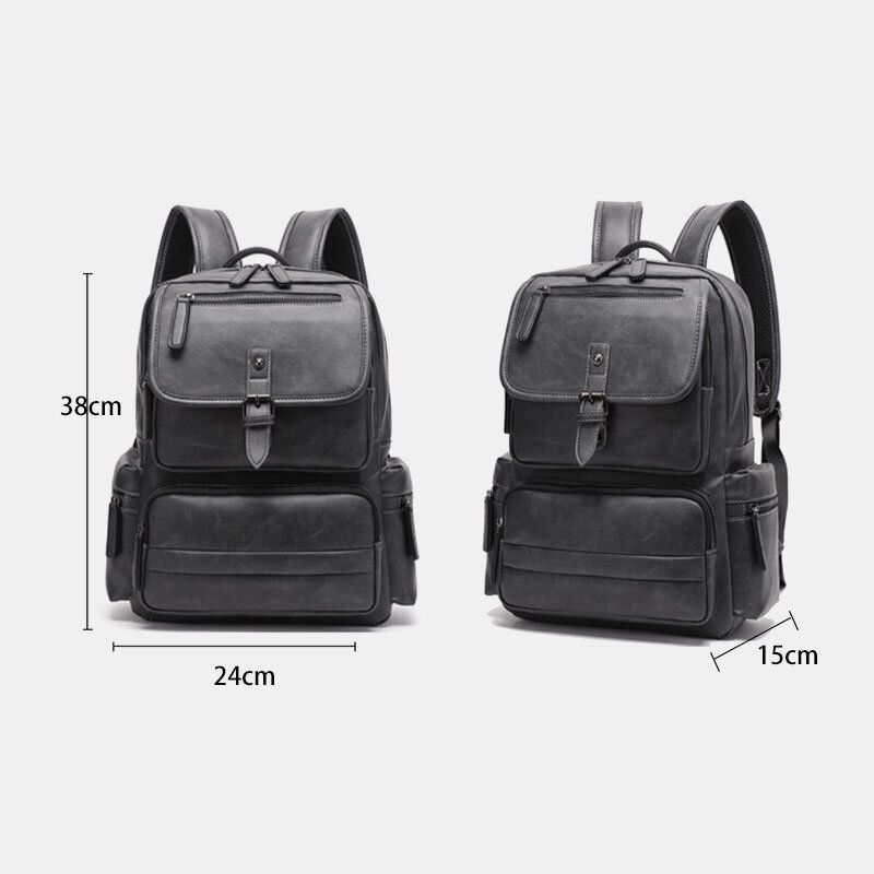 Männer Pu-leder Große Kapazität Multi-pocket Vintage 14 Zoll Laptoptasche Rucksack